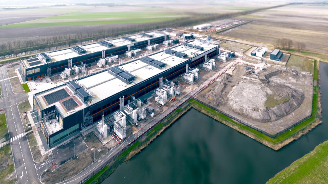 Aerial view of a large datacenter in Noord Holland, The Netherlands